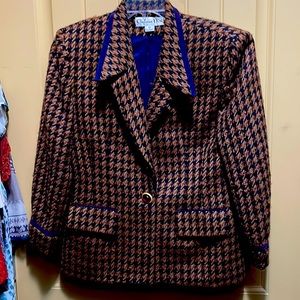 Vintage Christian Dior Brown Houndstooth Blazer